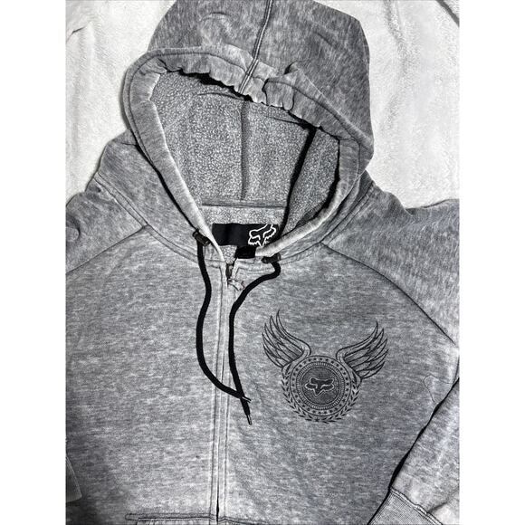 Fox Riders Co Hoodie Mens Large Gray Zip Up Sherpa Fleece Lined Wing Graphic - Picture 2 of 7